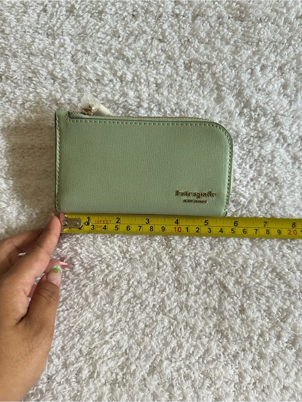 kate spade Light Green Zip Around Card Case with Gold Logo
